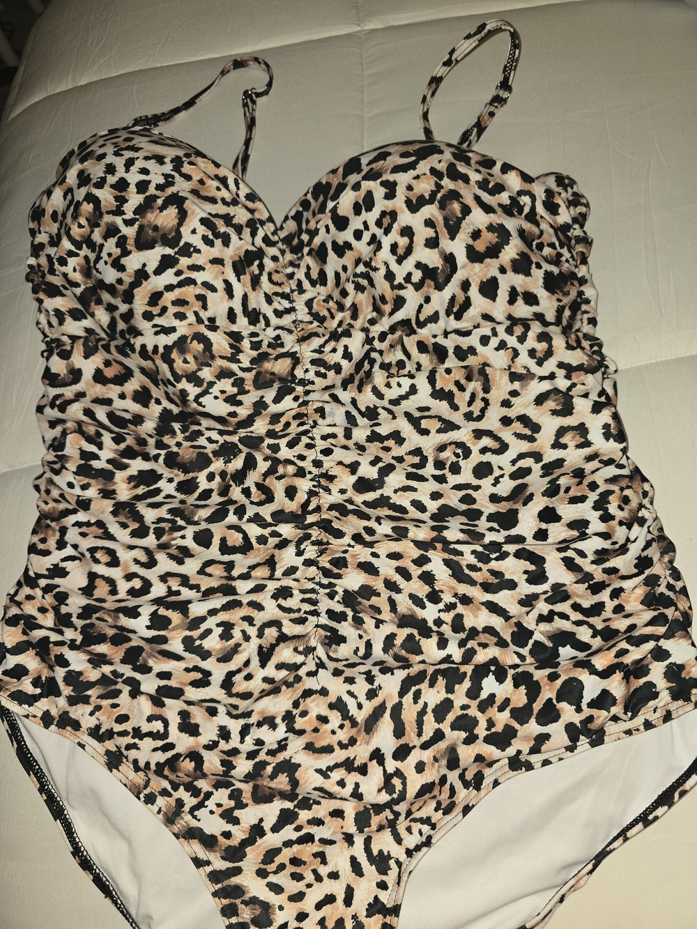Leopard Print One-Piece Swimsuit - Tan Black Cream